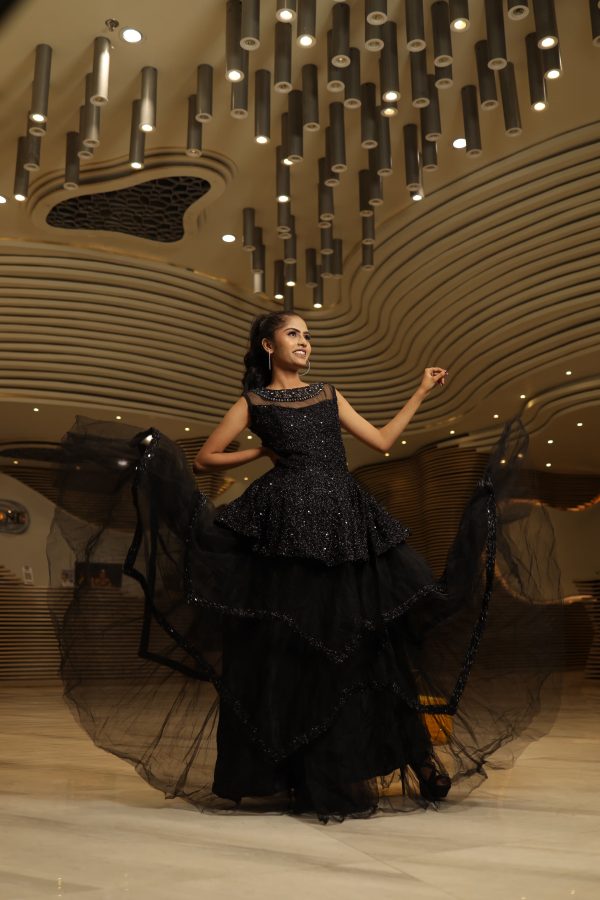 Black Glittered Long Gown - Image 2
