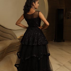 Black Glittered Long Gown